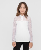 Блузка трикотажная с кружевными рукавами белая Button Blue, школьная форма для девочек  фото, kupilegko.ru